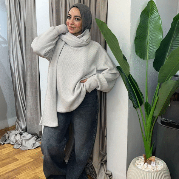 HighNeck Pullover With Scarf